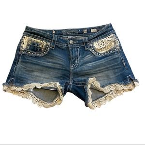 Miss Me lace detail shorts with rhinestones size 28